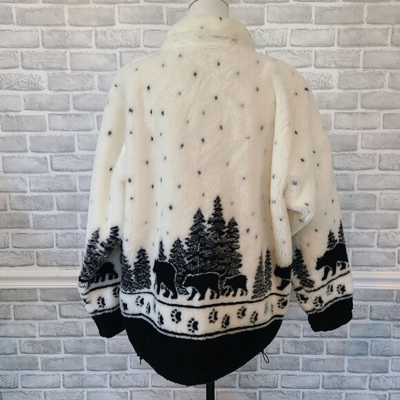Vintage Andrea Faye Fleece Jacket Fleece Bears Winter Trees Cozy Zippered XXL - Picture 3 of 10